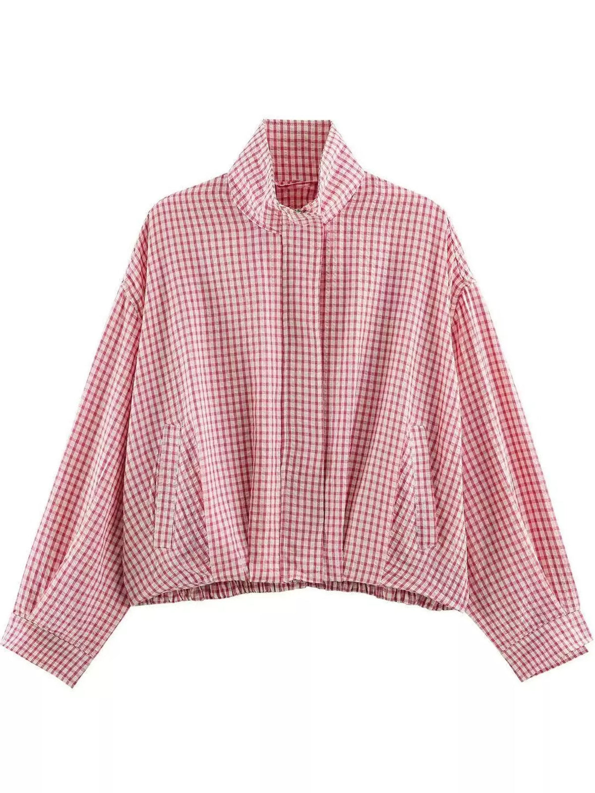 Plaid Stand-Collar Cropped Jacket