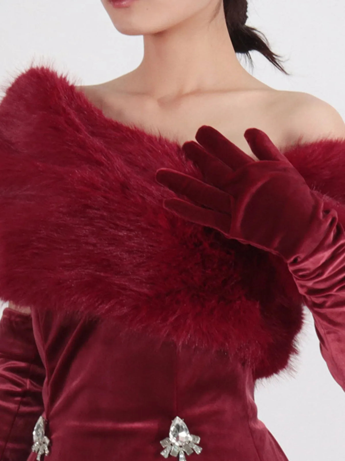 Fuzzy Off-Shoulder Mini Dress in Red
