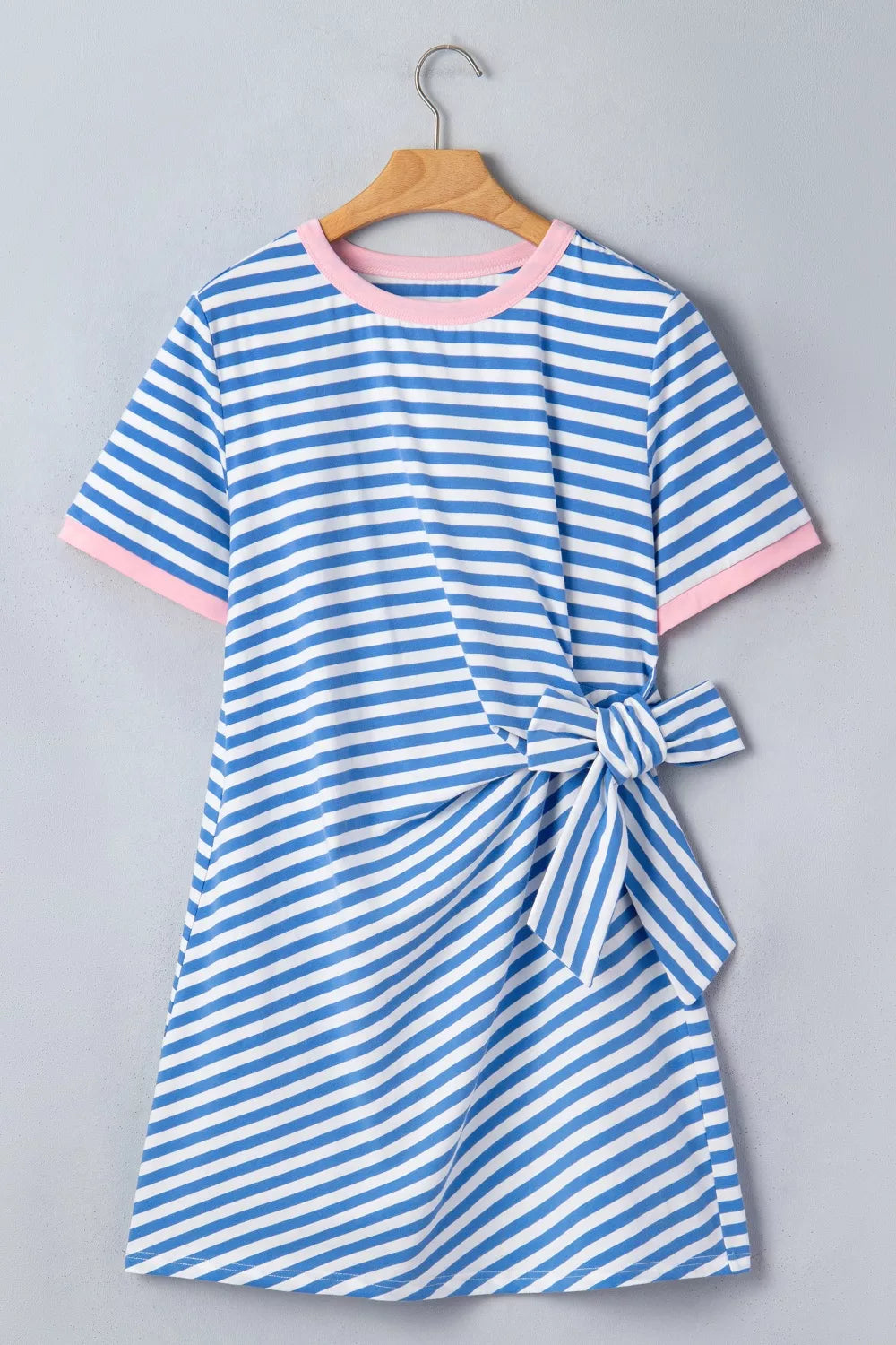 Nautical Stripe Tie Mini Dress in Light Blue
