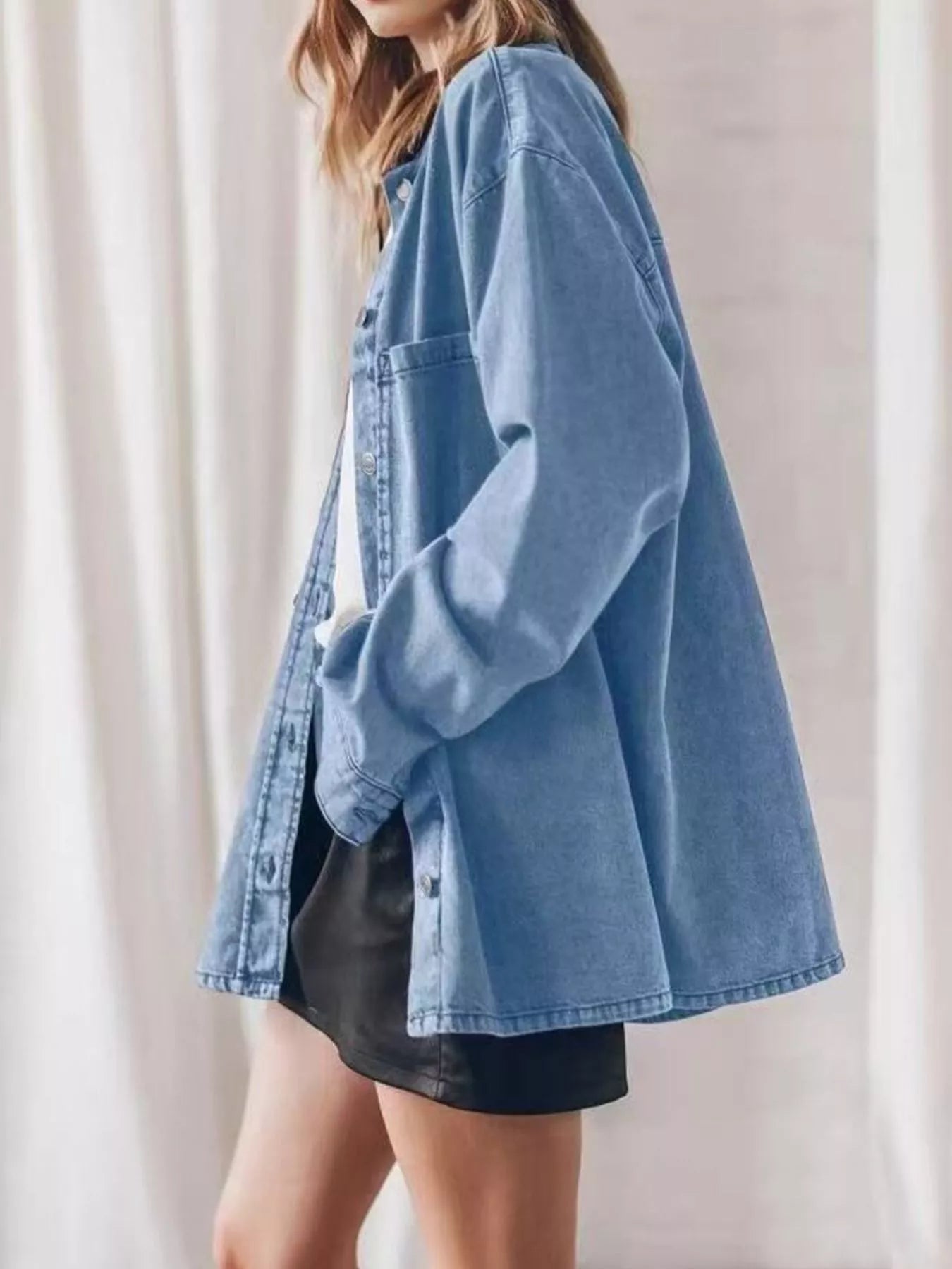 Oversized Button-Up Denim Shirt