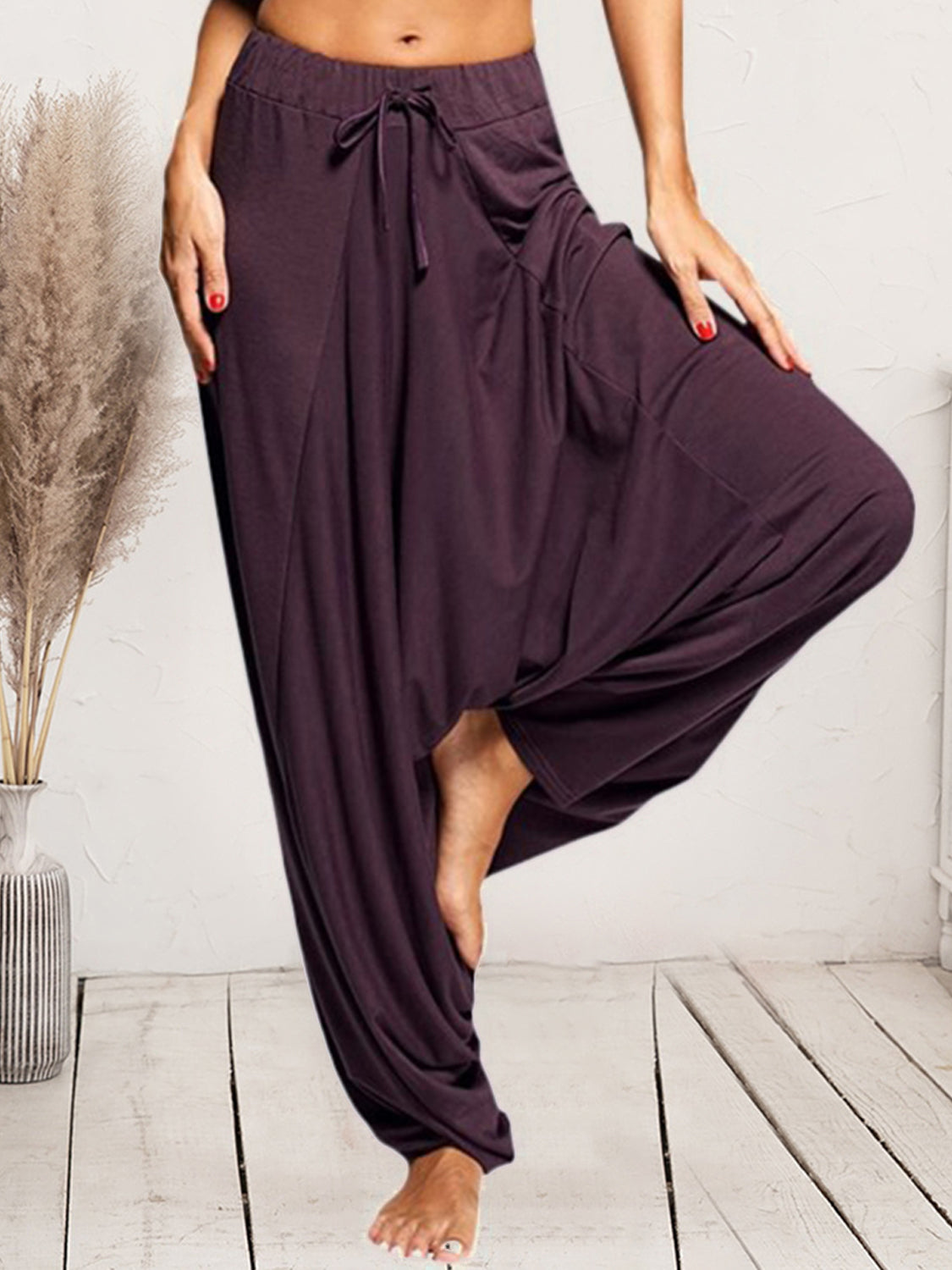 Tied Mid-Waist Long Harem Pants