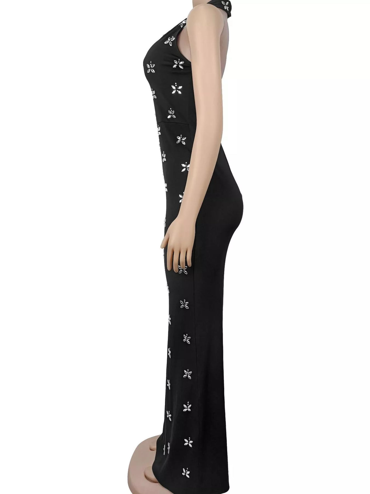 Floral Halter Neck Maxi Dress in Black