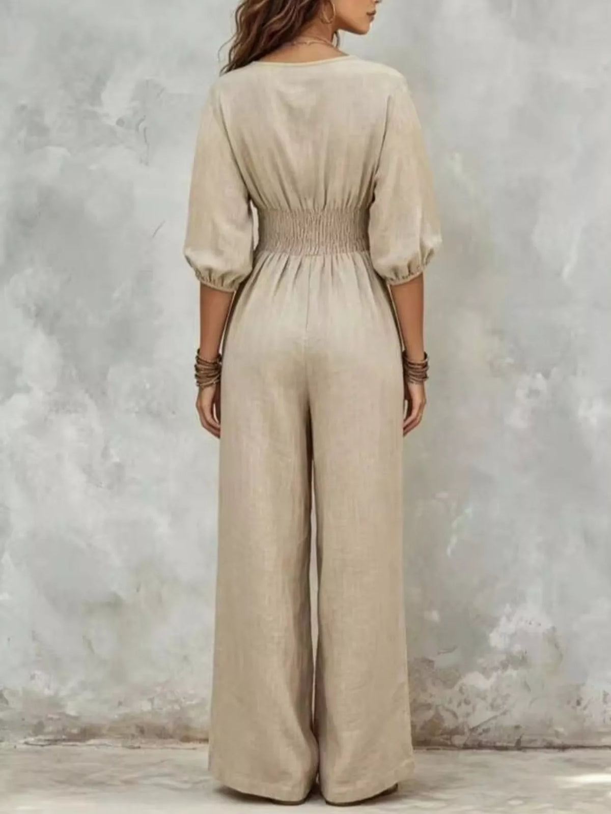 Smocked Waist Wide-Leg Jumpsuit
