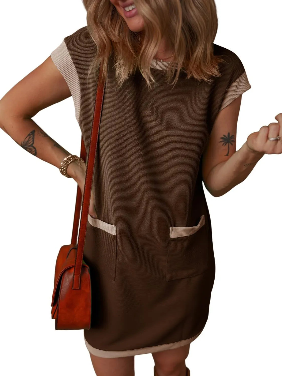 Round Neck Cap Sleeve Mini Dress