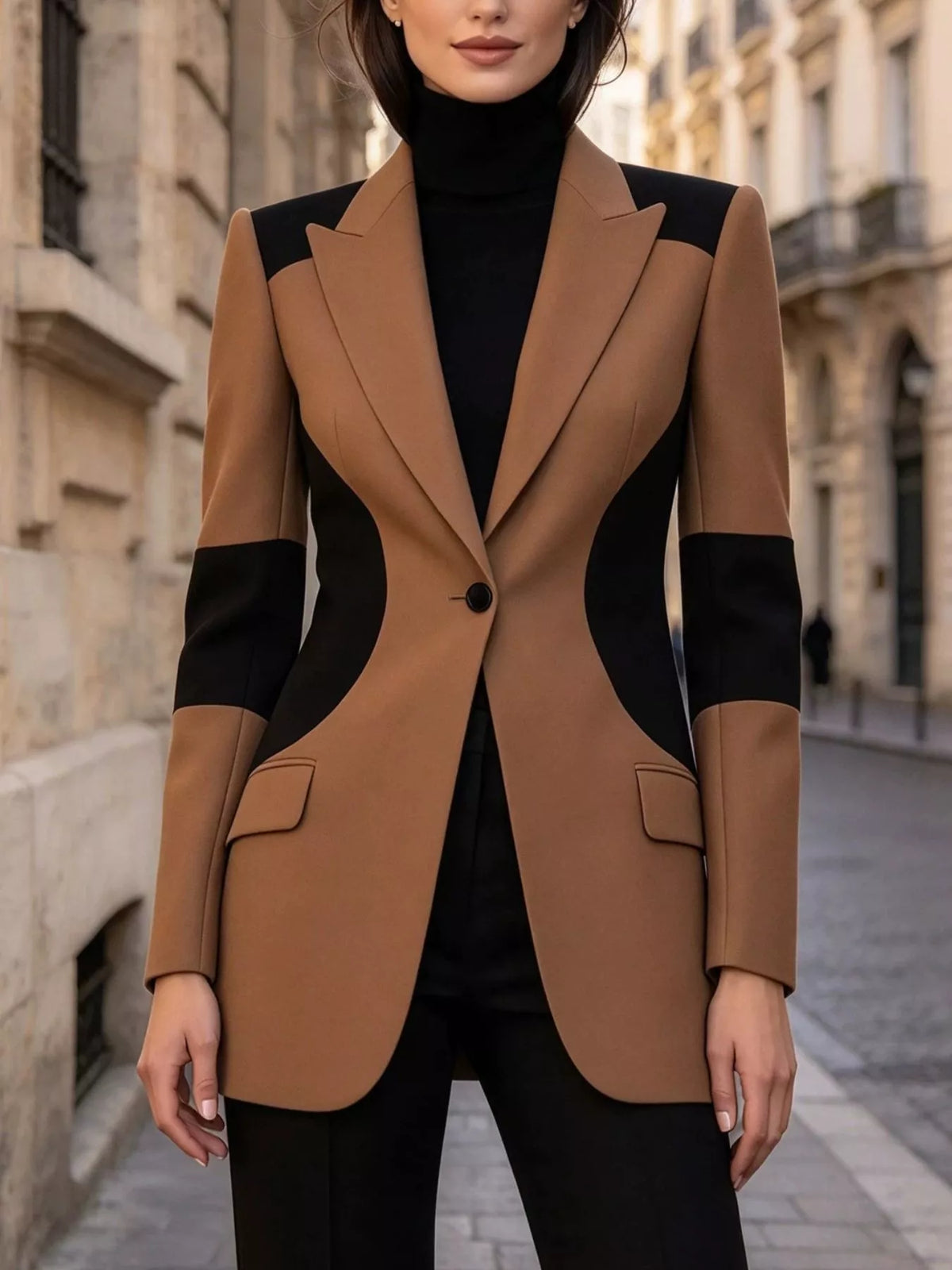 One Button Blazer in Brown