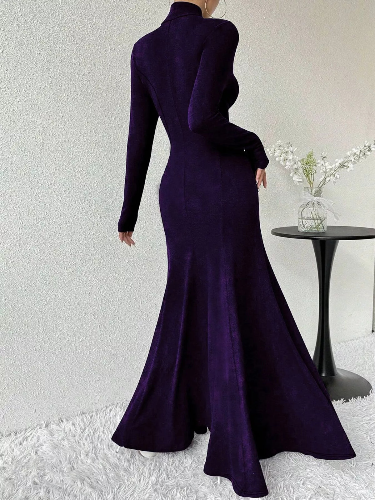 Turtleneck Long Sleeve Mermaid Maxi Dress
