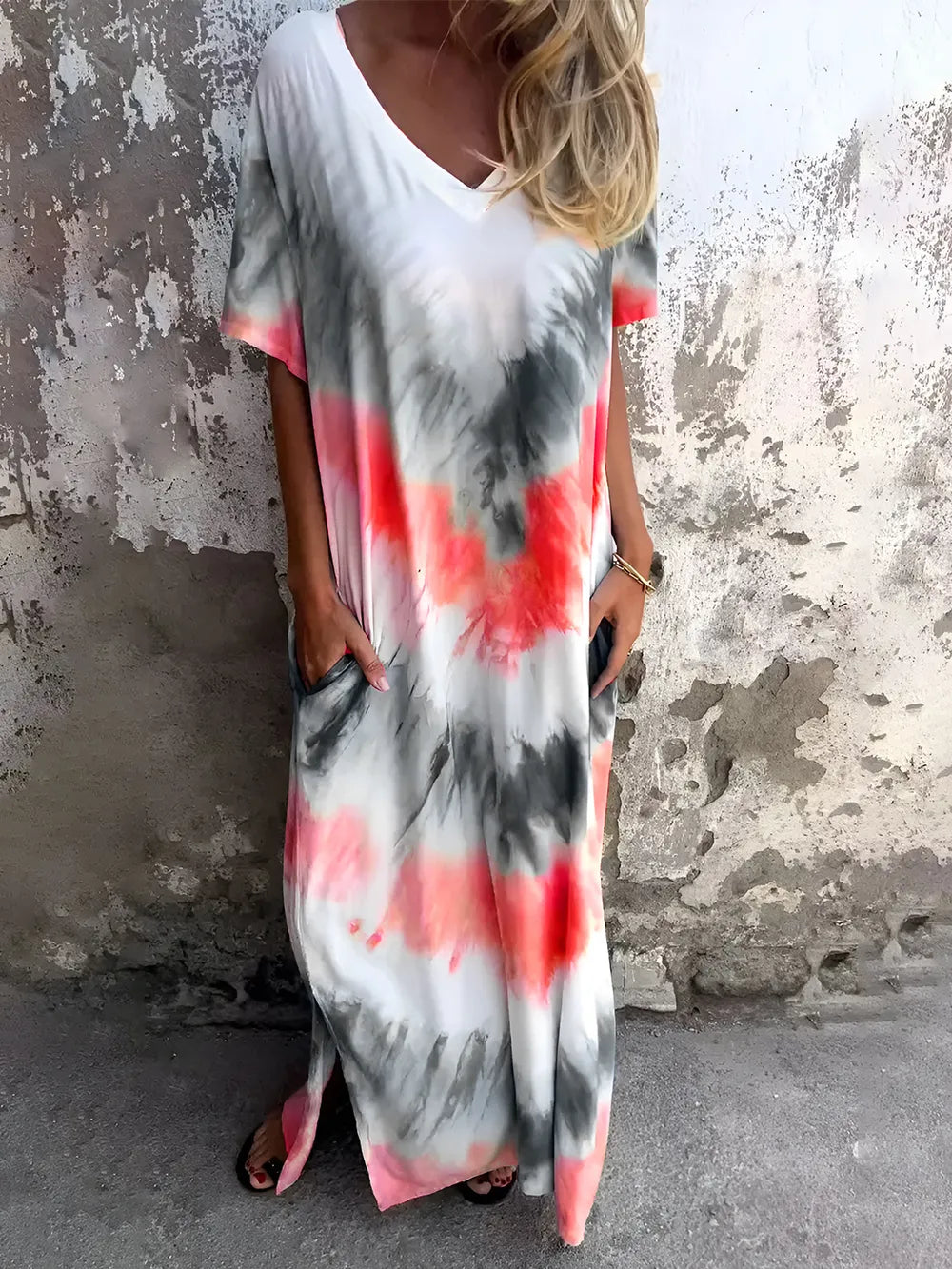 Full Size Tie-Dye Short Sleeve Dress
