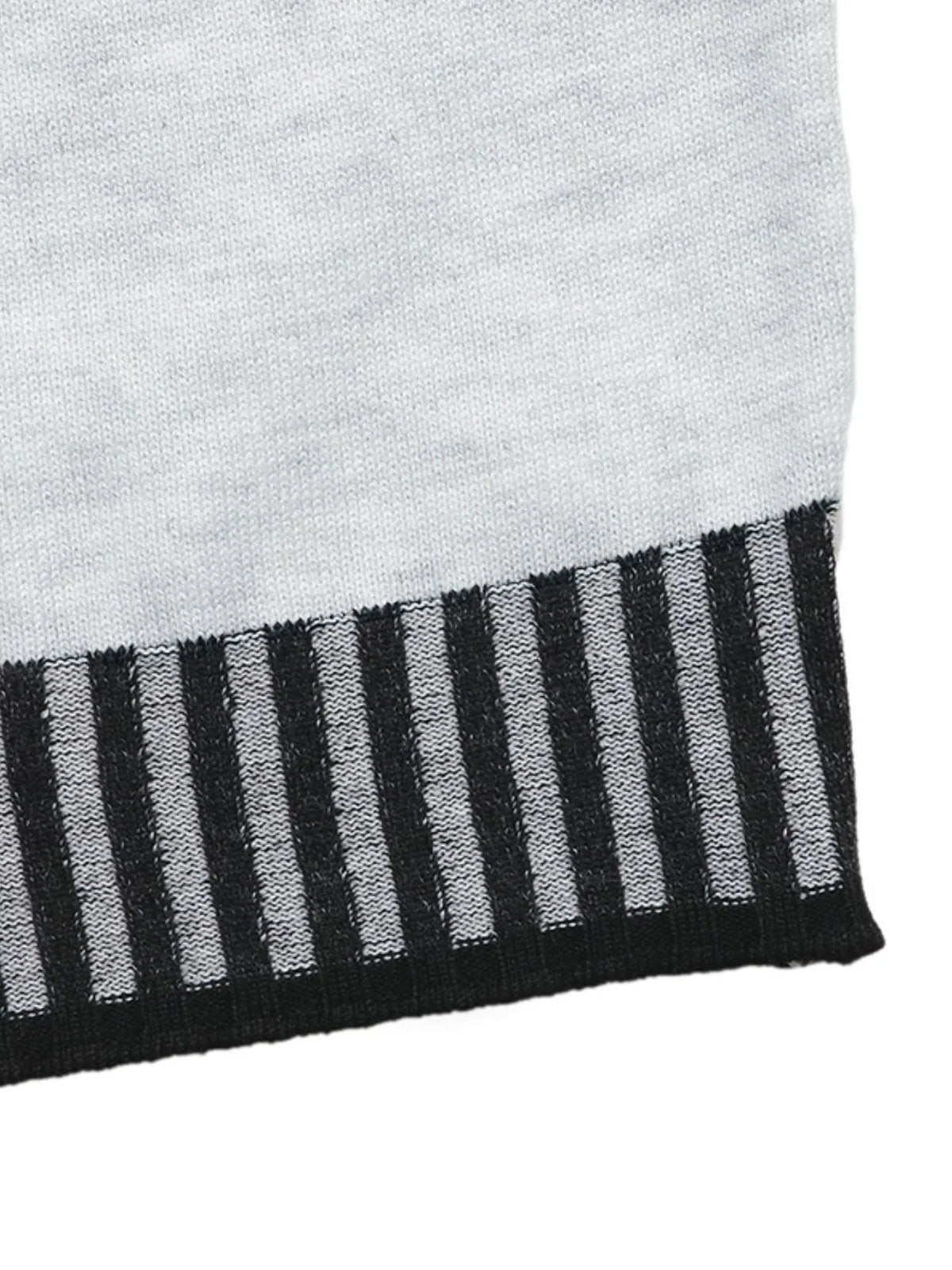 Striped Trim Tie-Waist Sweater Dress in Light Gray