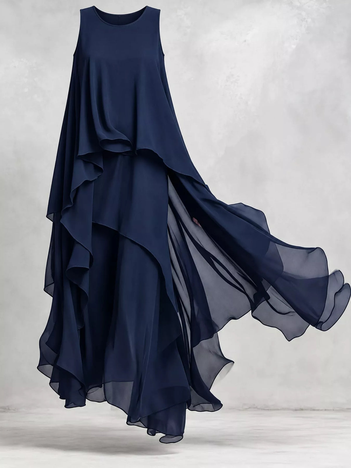 Ruffled Round-Neck Sleeveless Maxi Dress