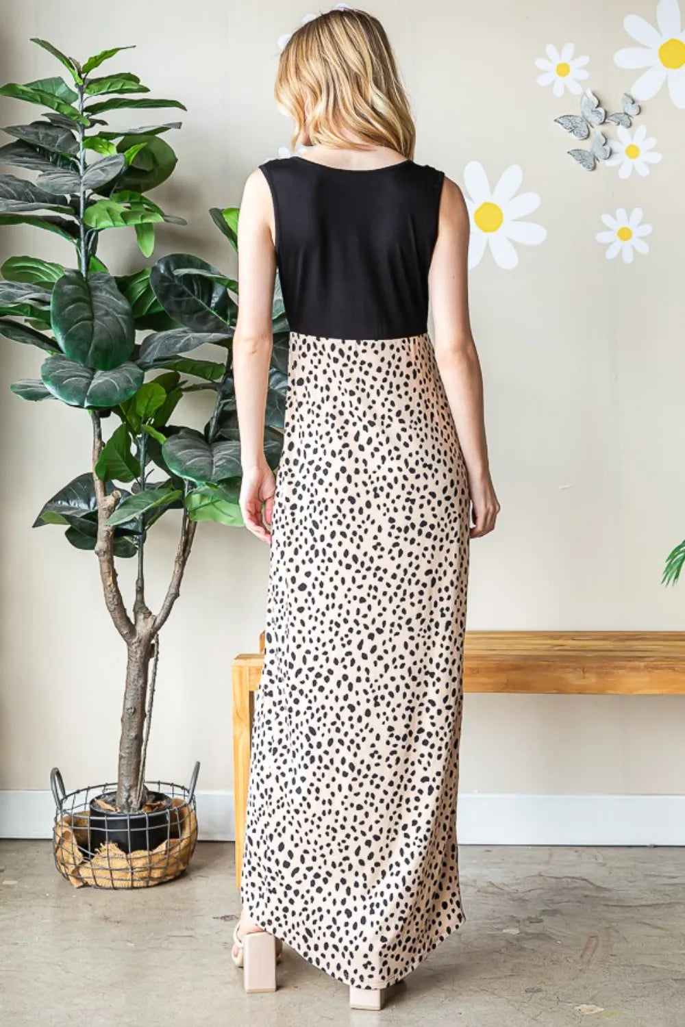 Animal Print V-Neck Dress in Khaki Black in Khaki/Black