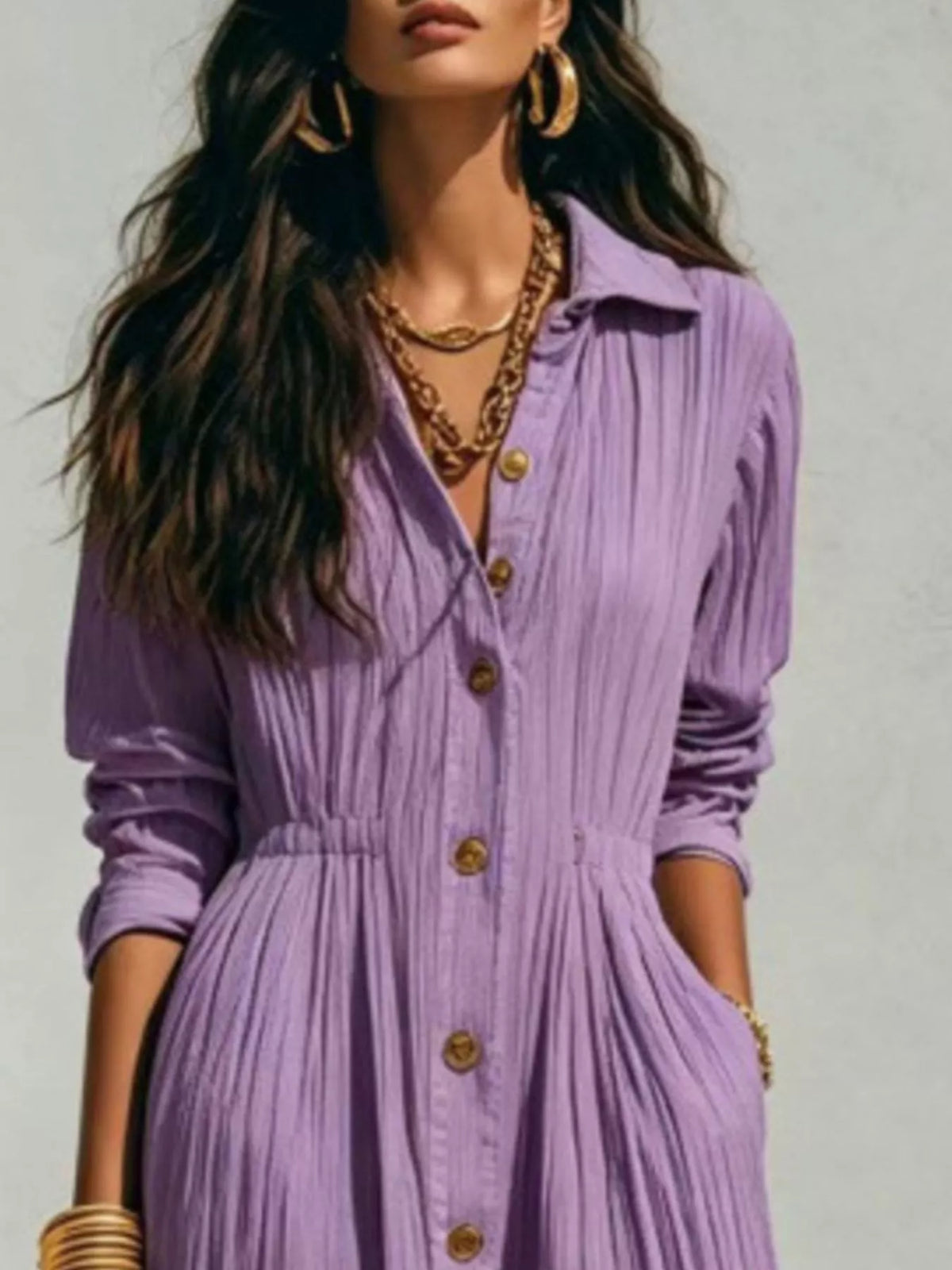 Button-Down Textured Maxi Shirt Dress