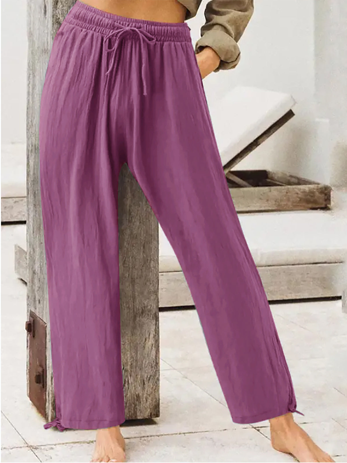 Casual Drawstring Wide Leg Pants