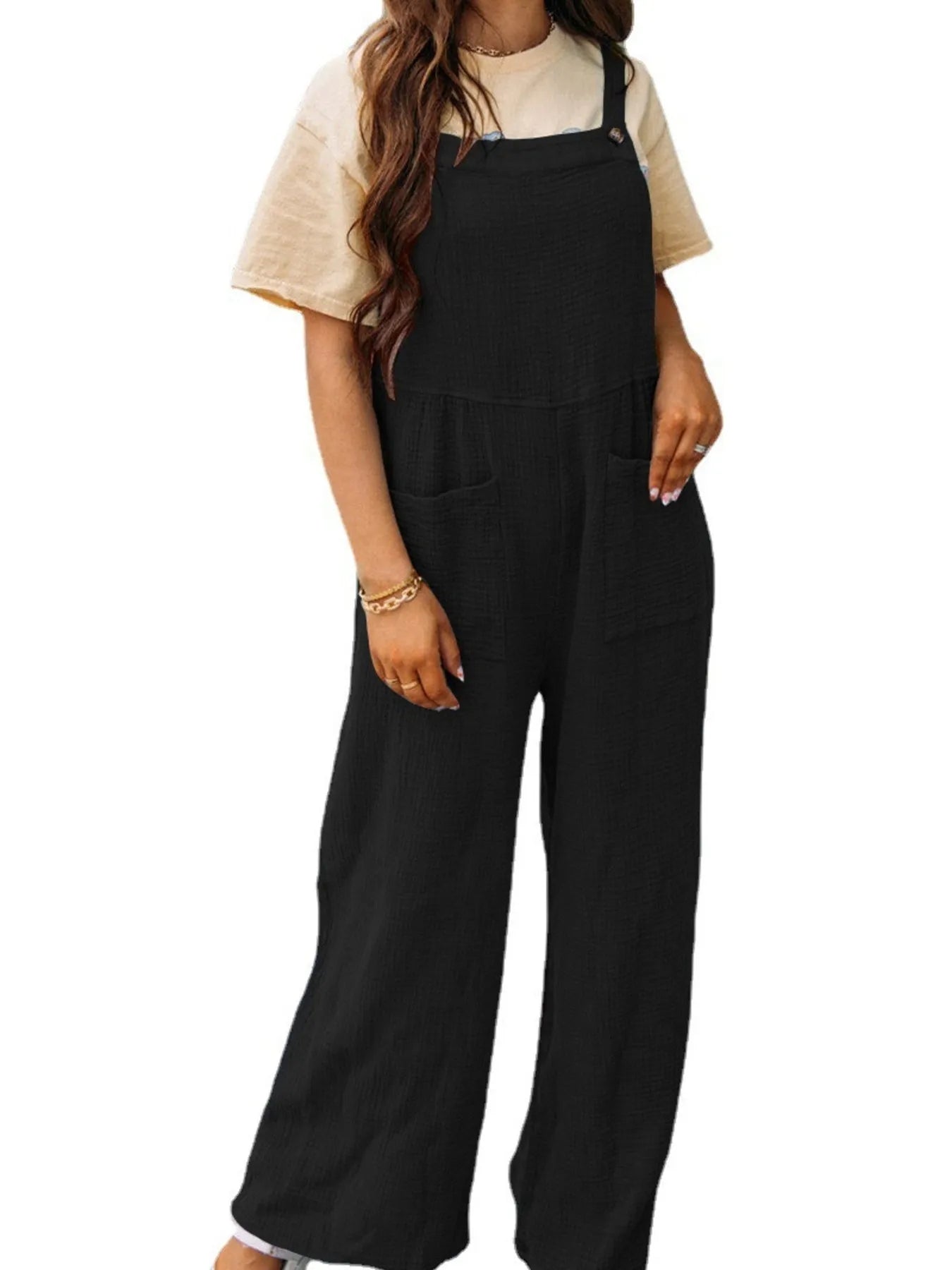 Textured Wide Leg Overalls