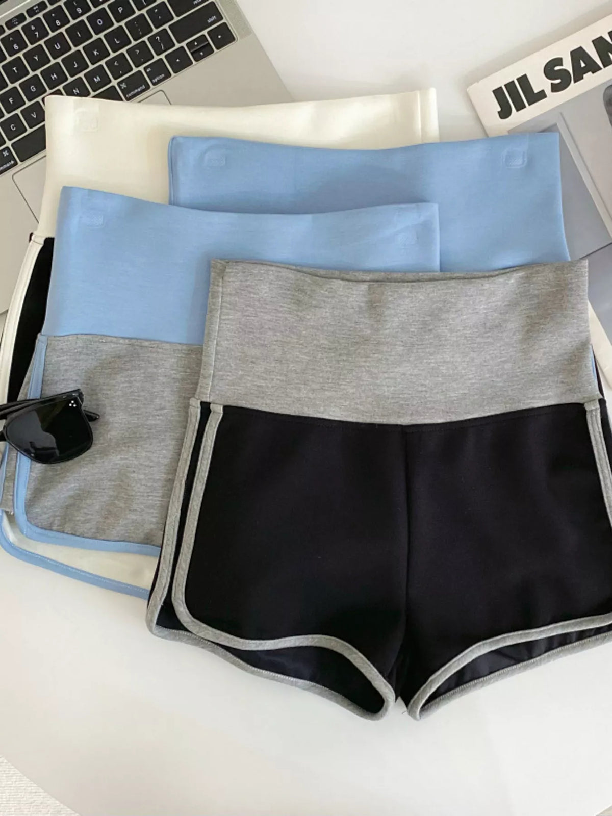 High-Waisted Contrast Trim Shorts
