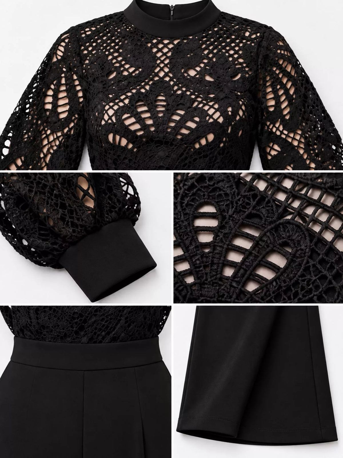 Lace Lantern Sleeve Flare Jumpsuit