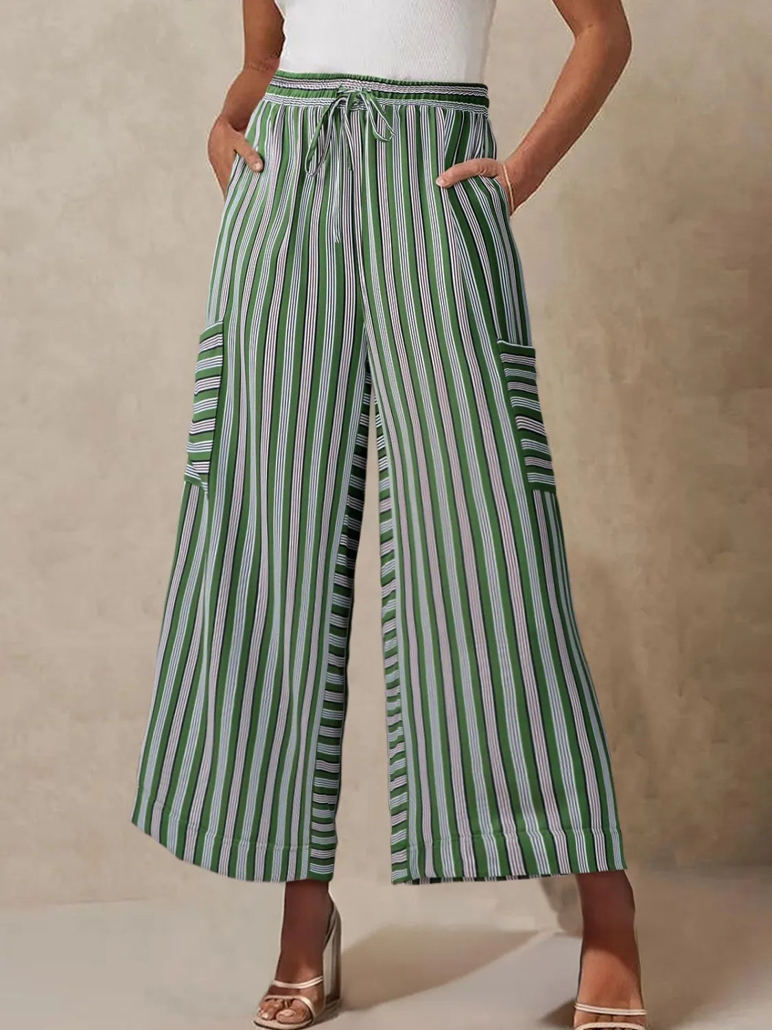 Contrast Striped Wide Leg Pants