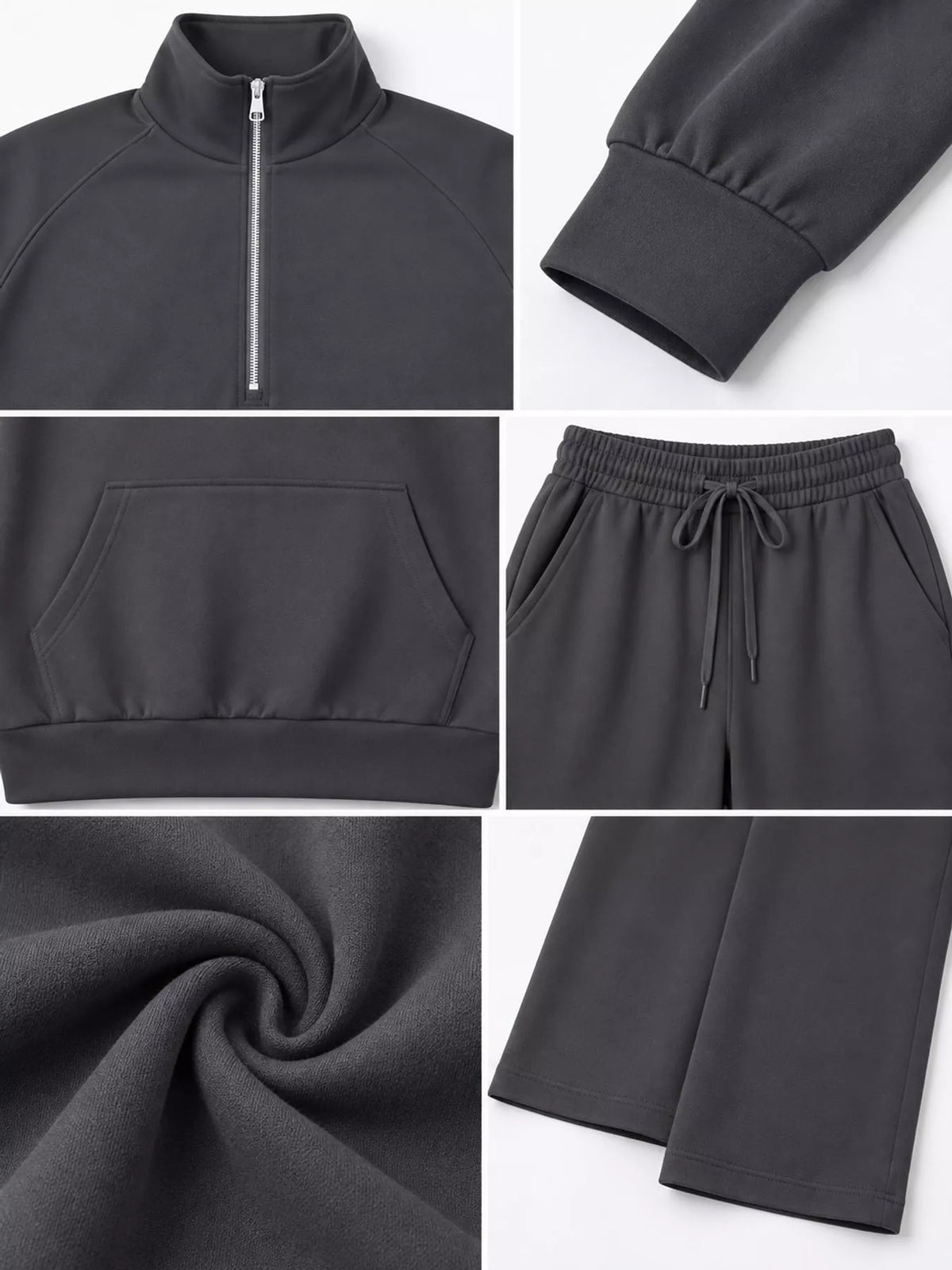 Half-Zip Sweatshirt and Wide-Leg Pants Set