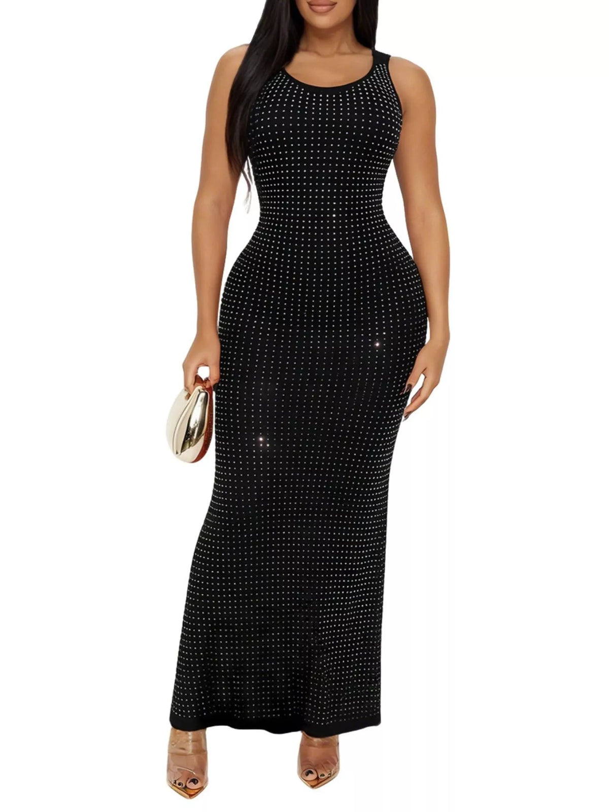Sleeveless Rhinestone Bodycon Maxi Dress