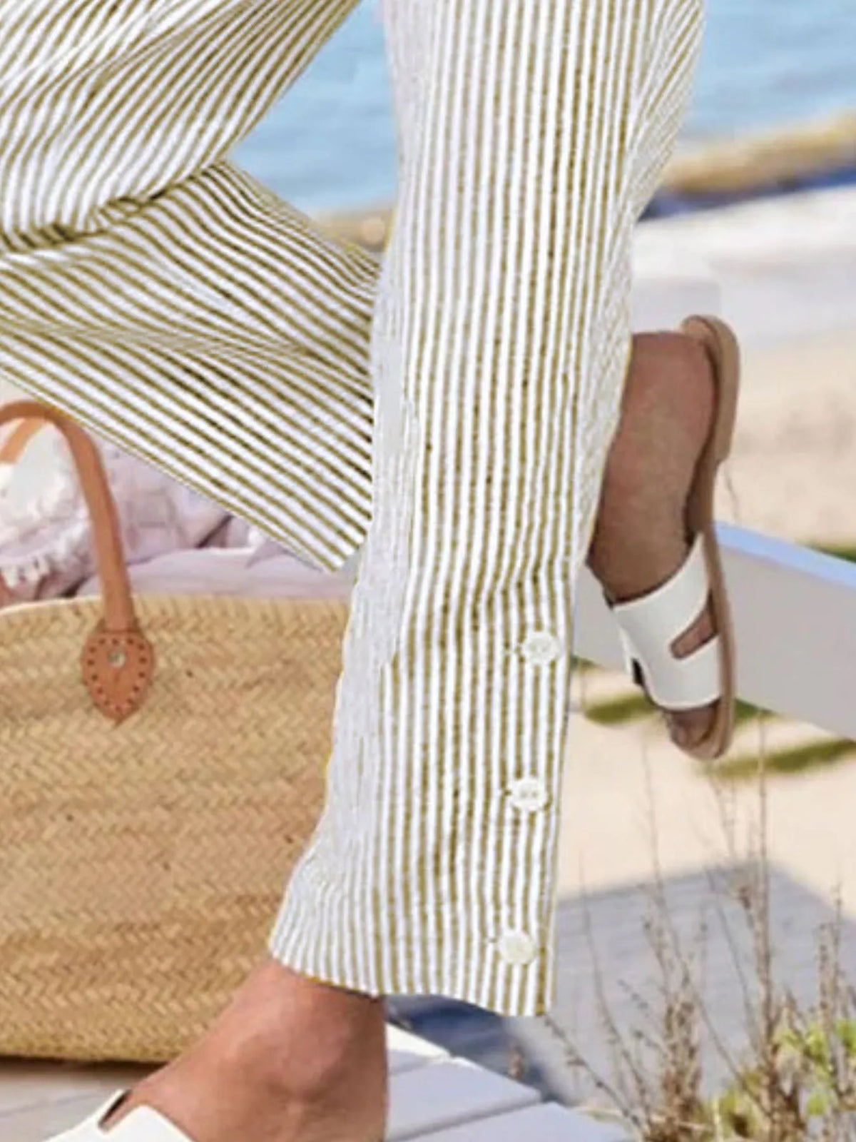 Striped Side-Button Detail Pants