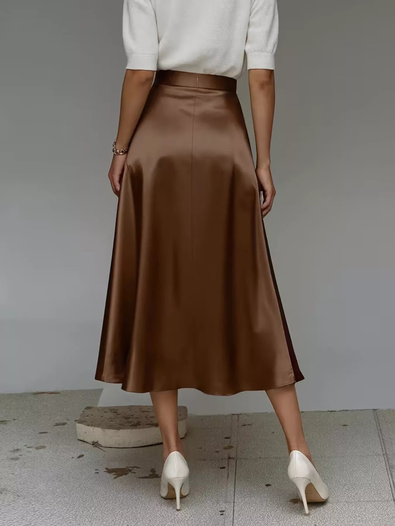 Satin Midi Skirt with Pockets