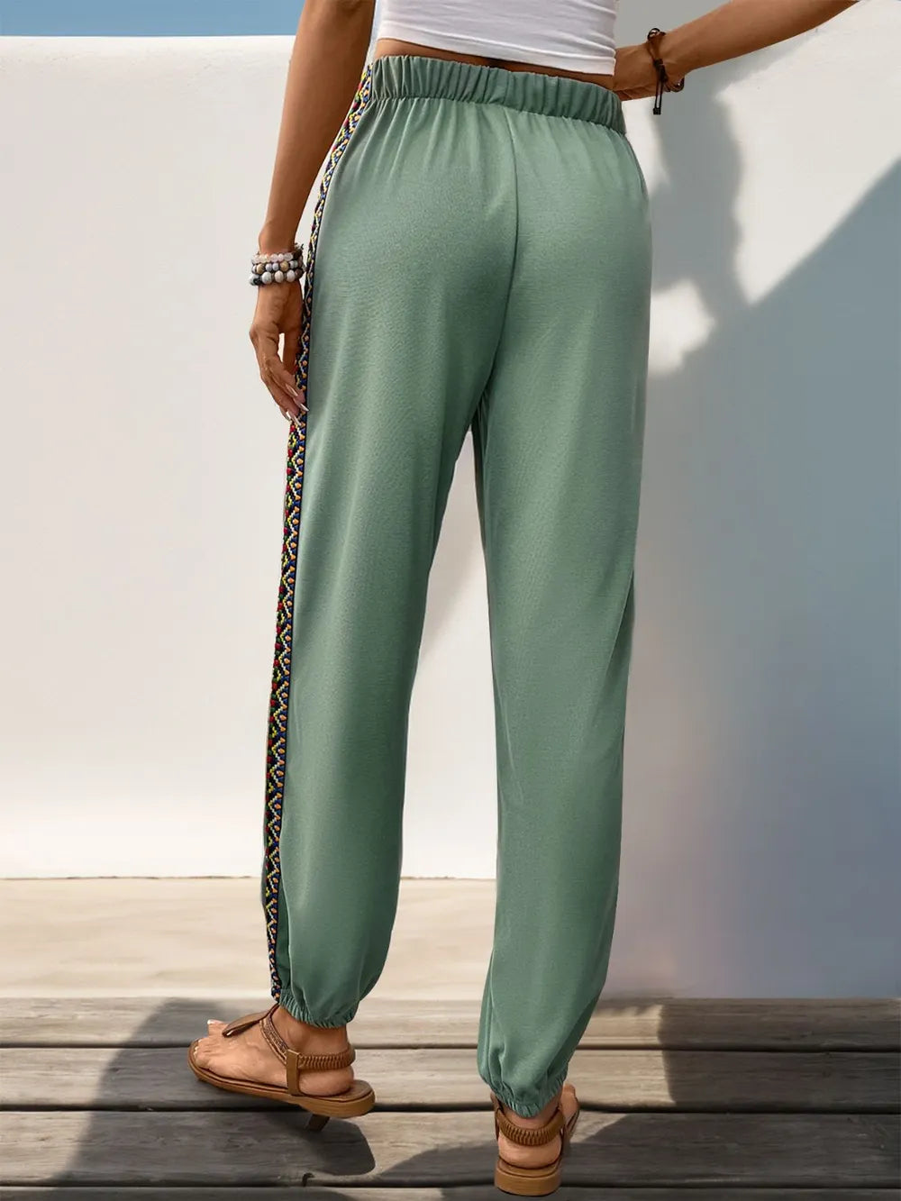 Patchwork Elastic-Waist Joggers in Gum Leaf