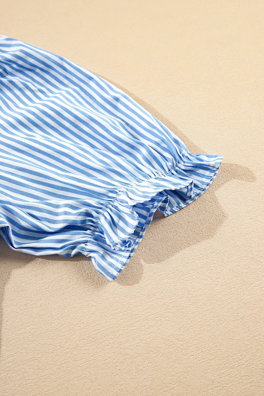 Striped Scallop Tiered Midi Dress in Light Blue