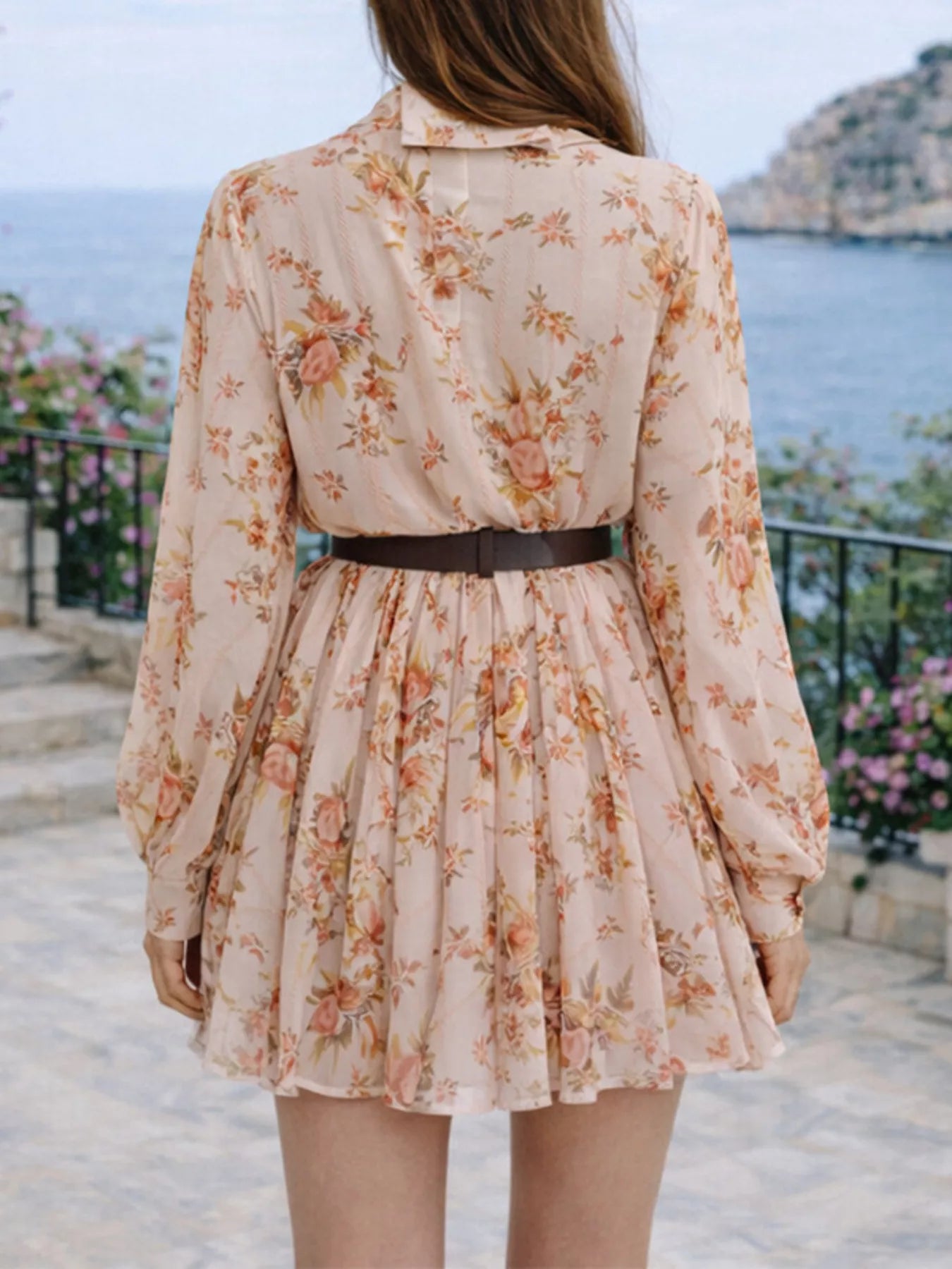 Floral Print Long Sleeve Shirt Dress