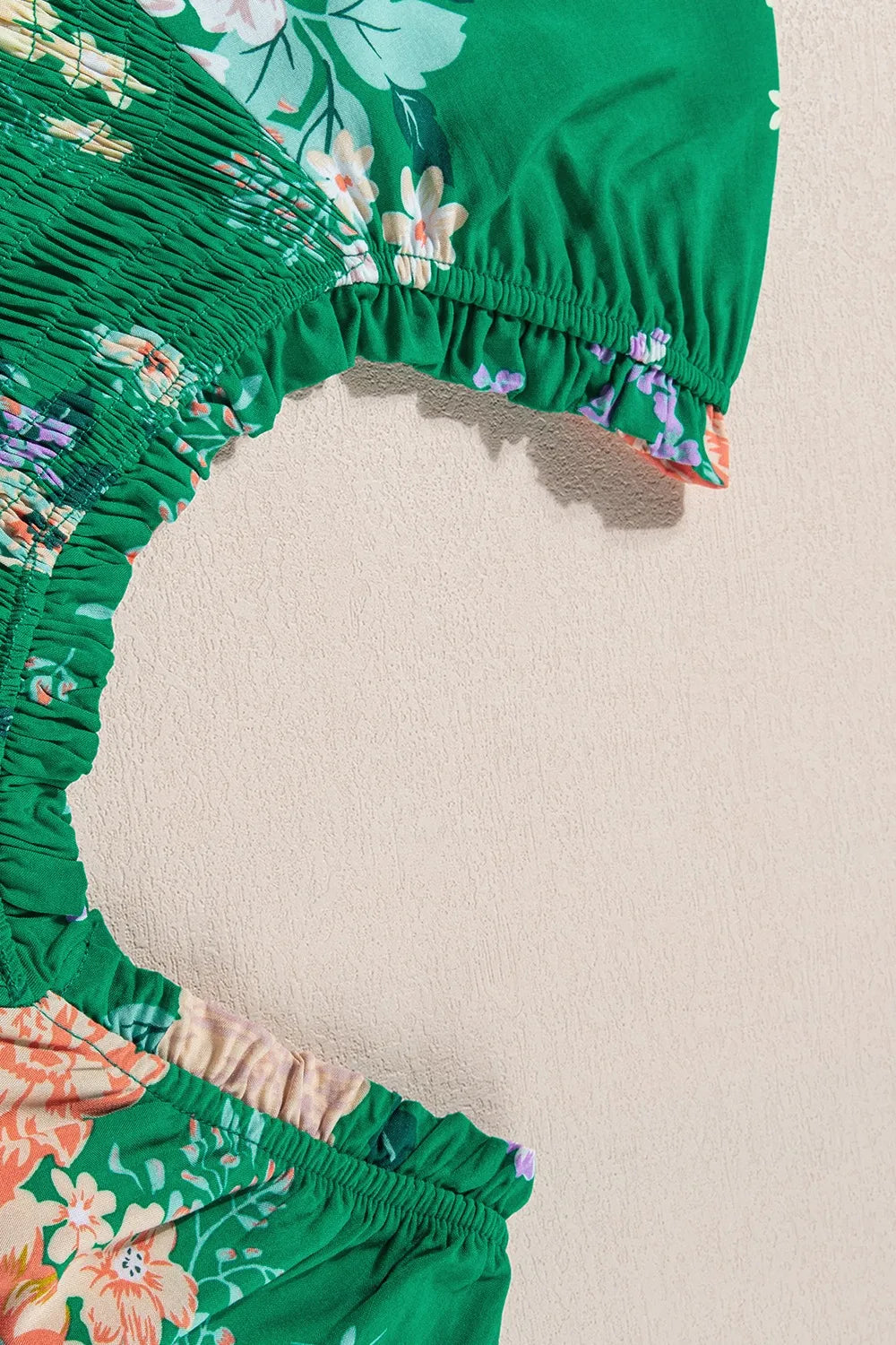 Floral Bubble Sleeve Midi Dress in Dark Green