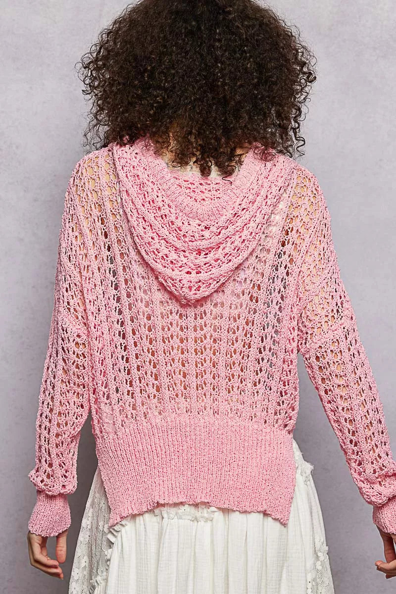 Openwork High-Low Knit Top in Barbie Pink by POL