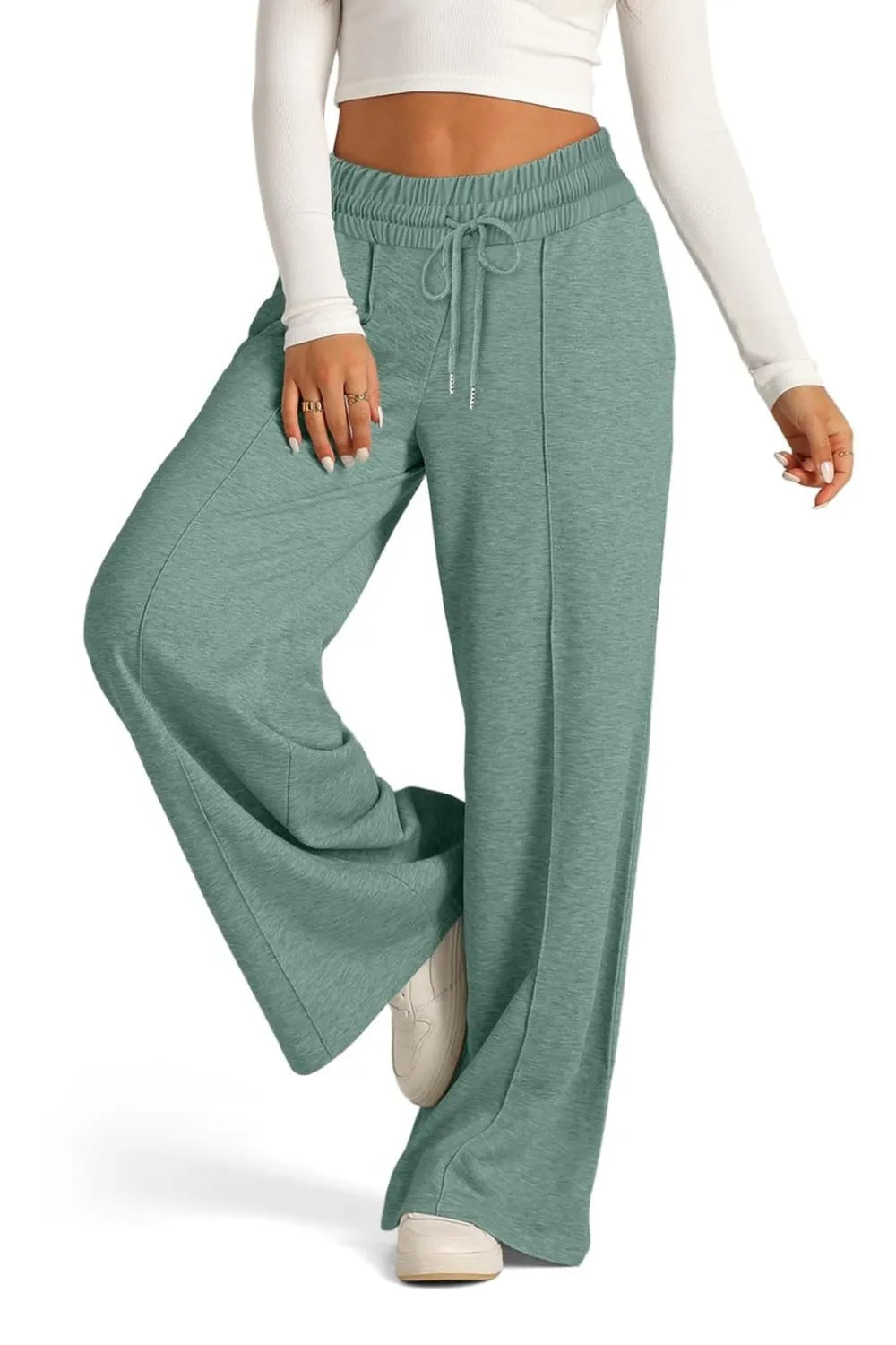 Drawstring Wide Leg Pants with Pockets