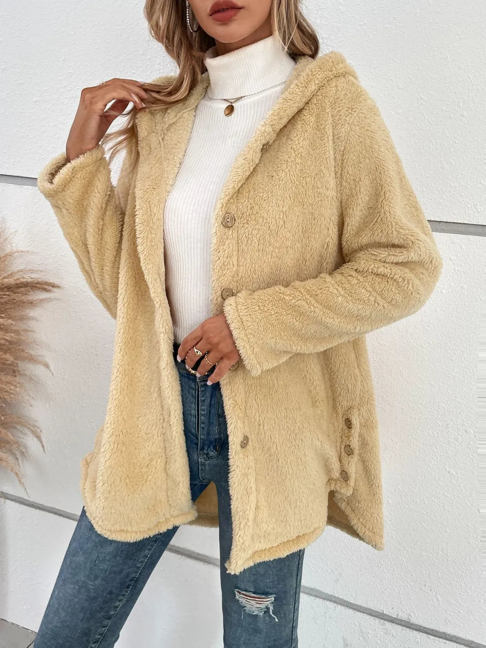 Fuzzy Hooded Jacket in Pastel Yellow