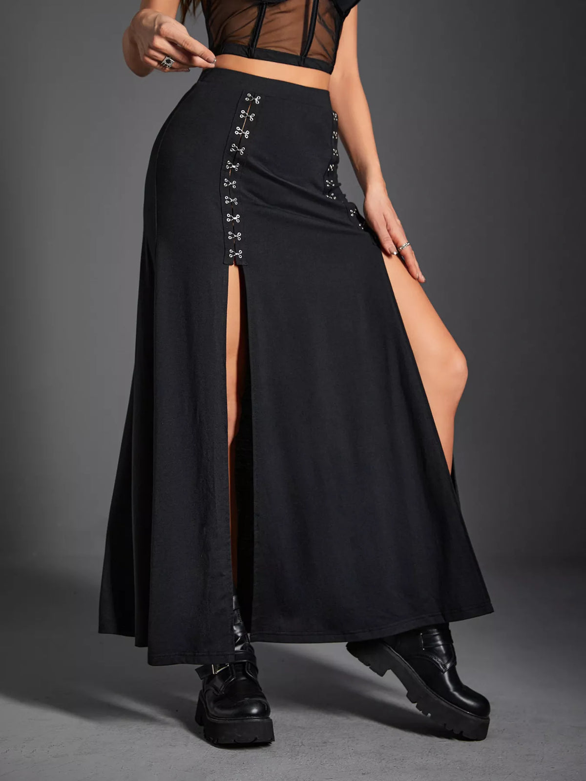 High Waist Slit Skirt in Black by Elegant Elements