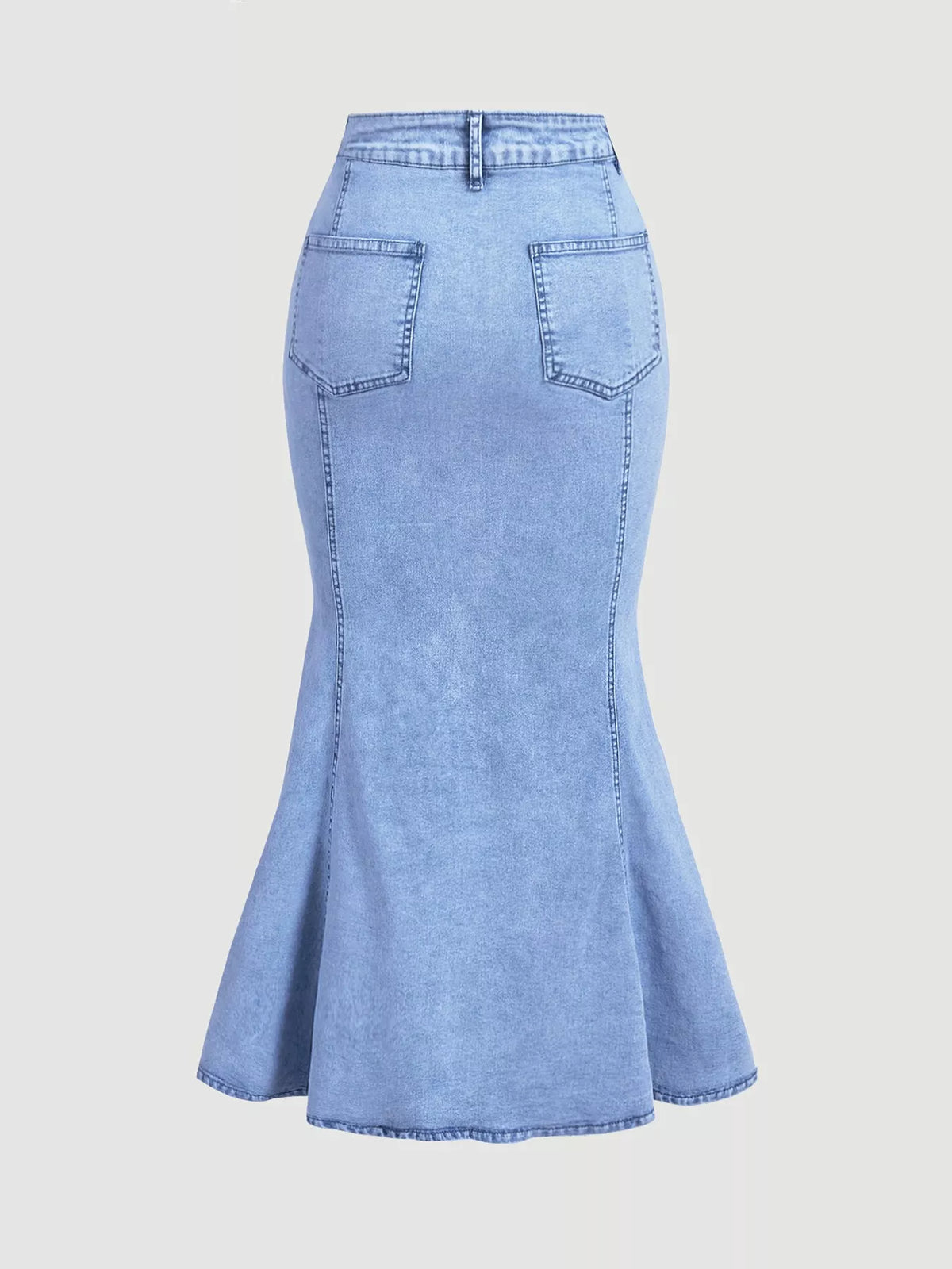 Ruffled Mermaid Denim Skirt in Blue