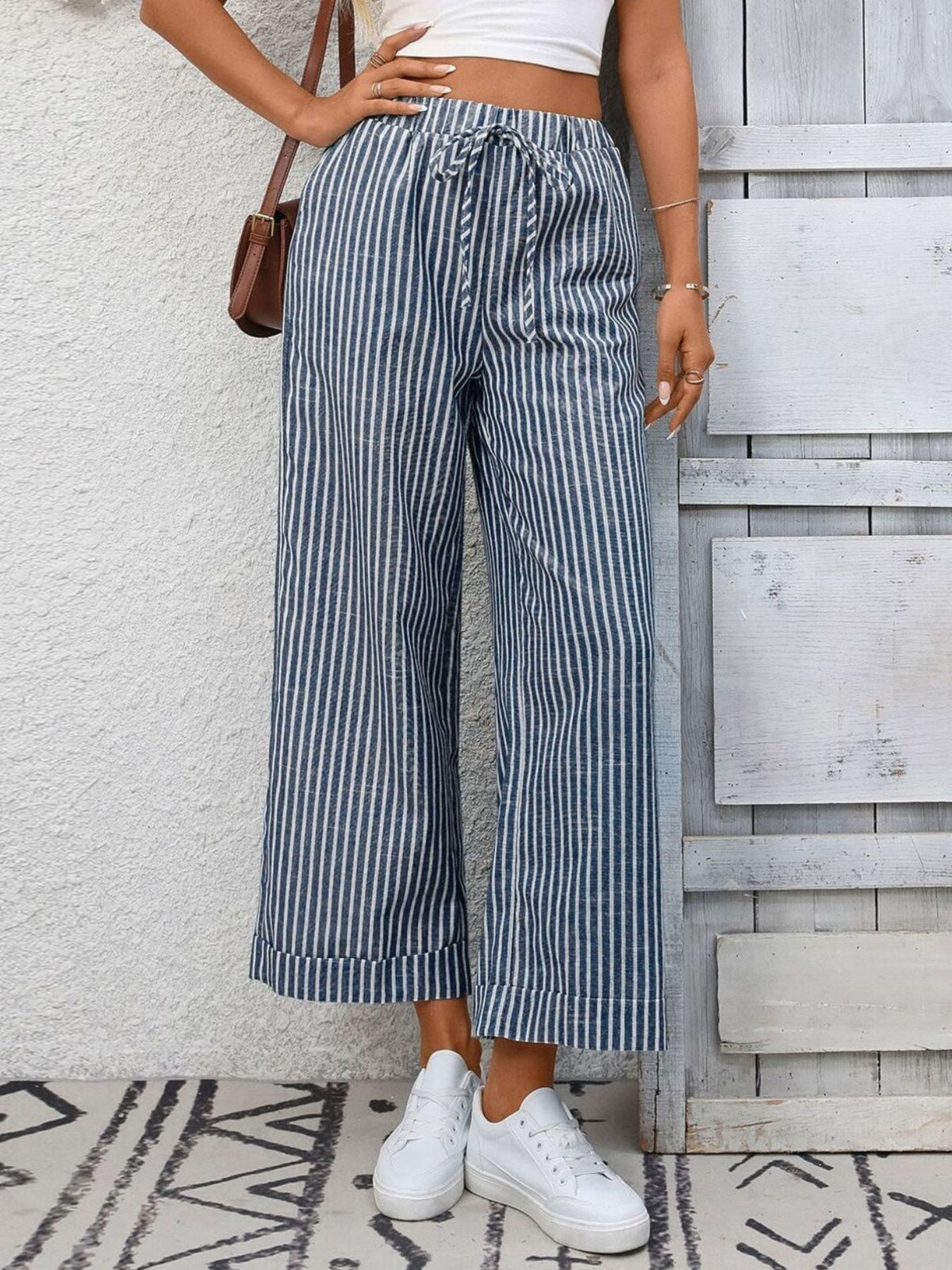 Striped Wide Leg Drawstring Pants