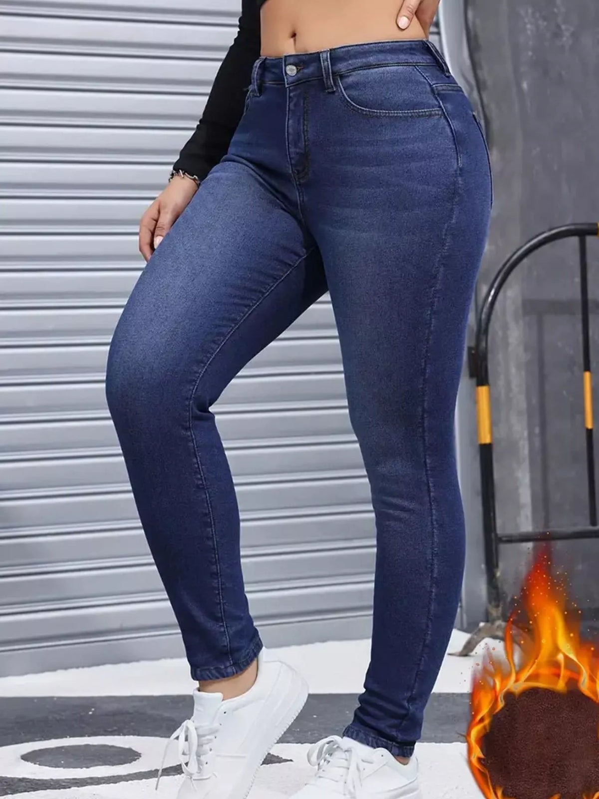High-Waisted Fleece-Lined Skinny Jeans