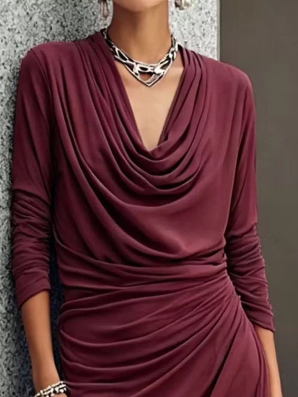 Cowl Neck Ruched Maxi Dress