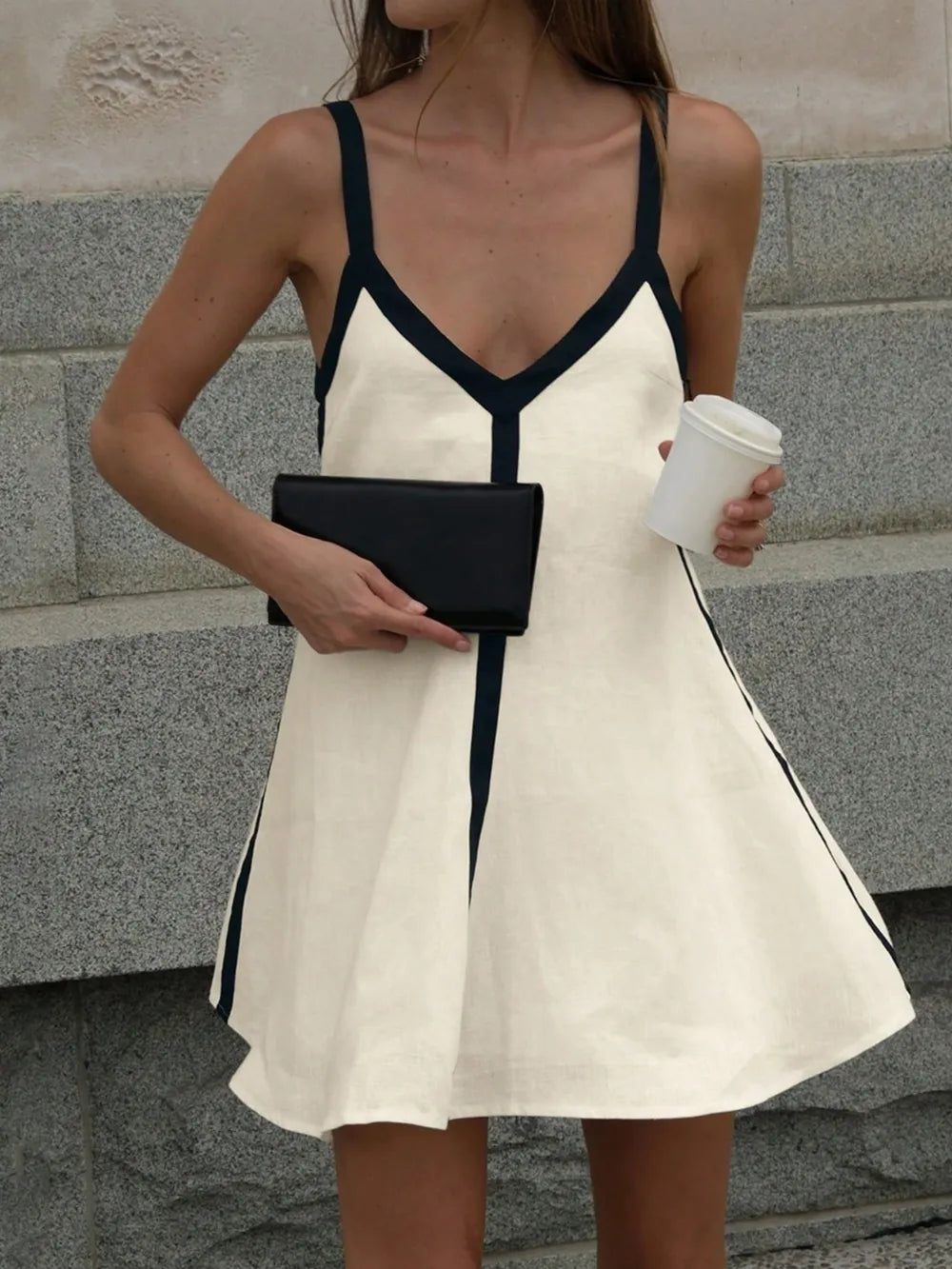 V-Neck Cami Mini Dress in Tan