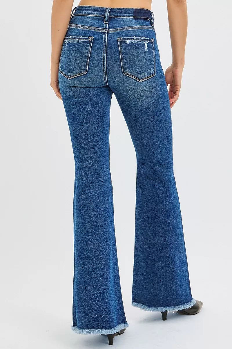 Risen High Rise Flare Jeans in Dark Wash