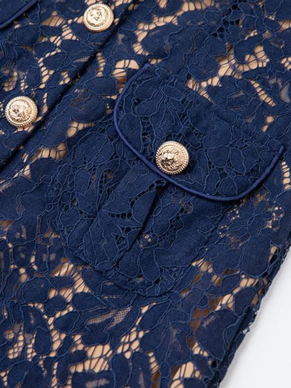 Lace Button-Down Midi Dress in Blue