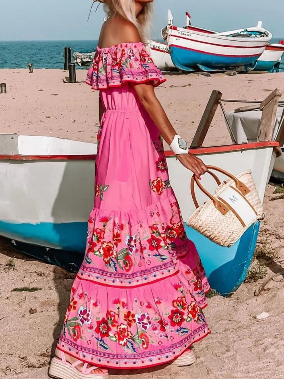 Floral Off-Shoulder Ruffle Maxi Dress