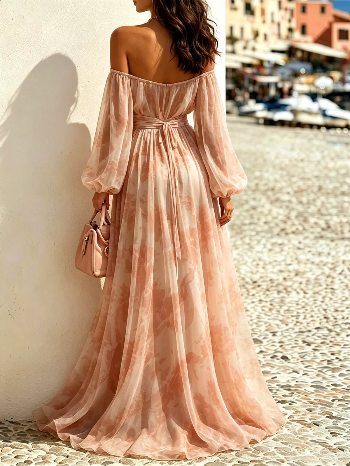 Off-Shoulder Balloon Sleeve Maxi Dress