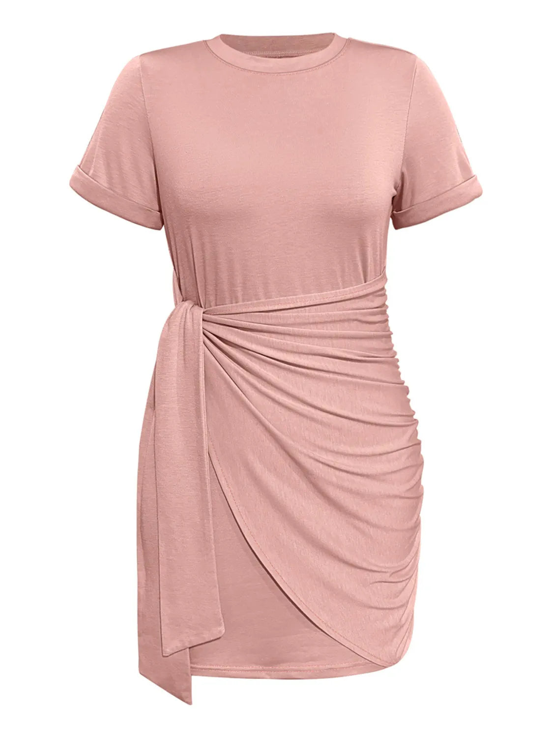 Short Sleeve Mini Tee Dress with Tie Detail