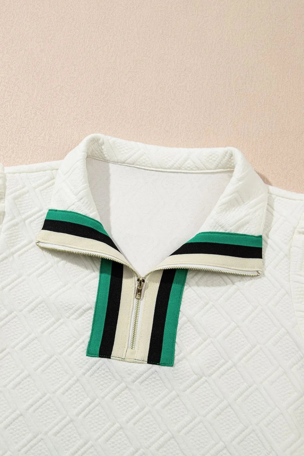 Striped Collared Zip-Up Textured Dress