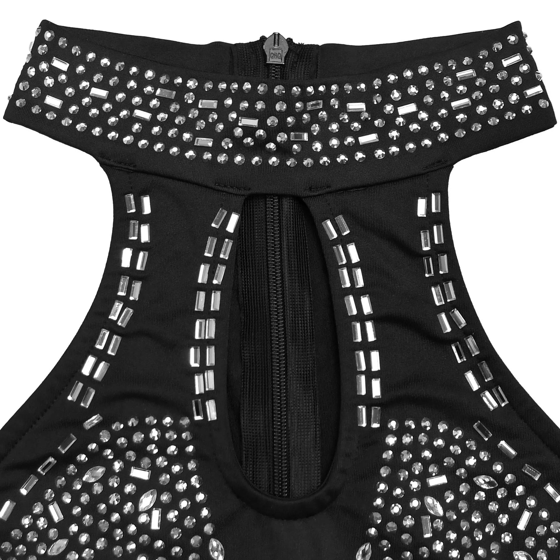 Sparkling Rhinestone Cutout Jumpsuit in Black