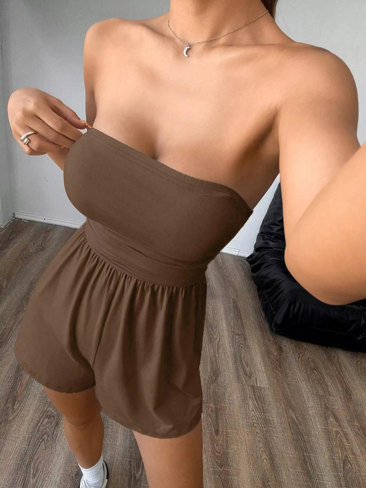 Strapless Ruched Waist Romper