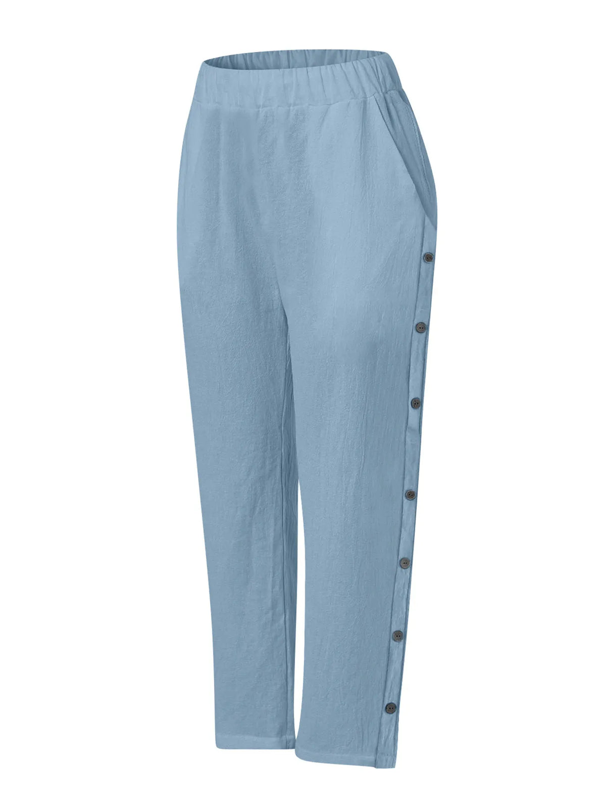 Side Button Wide Leg Pants, Plus Size
