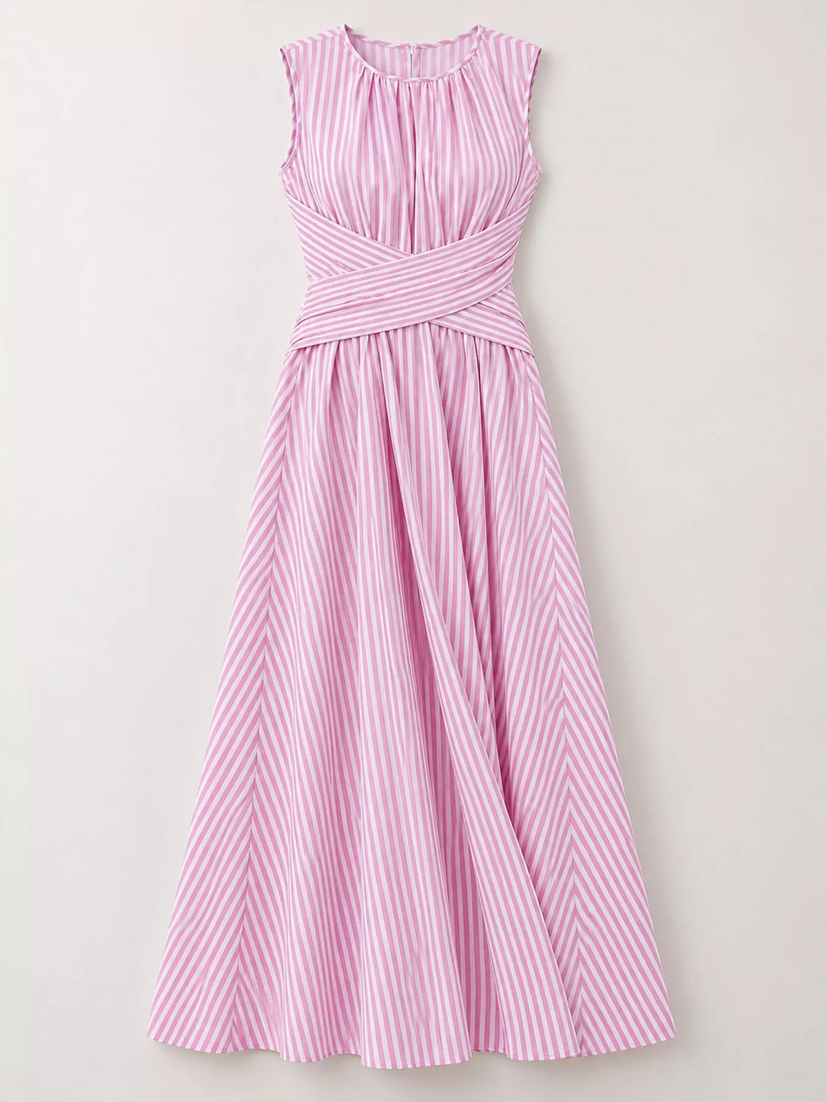 Sleeveless Striped Maxi Dress with Criss-Cross Waist