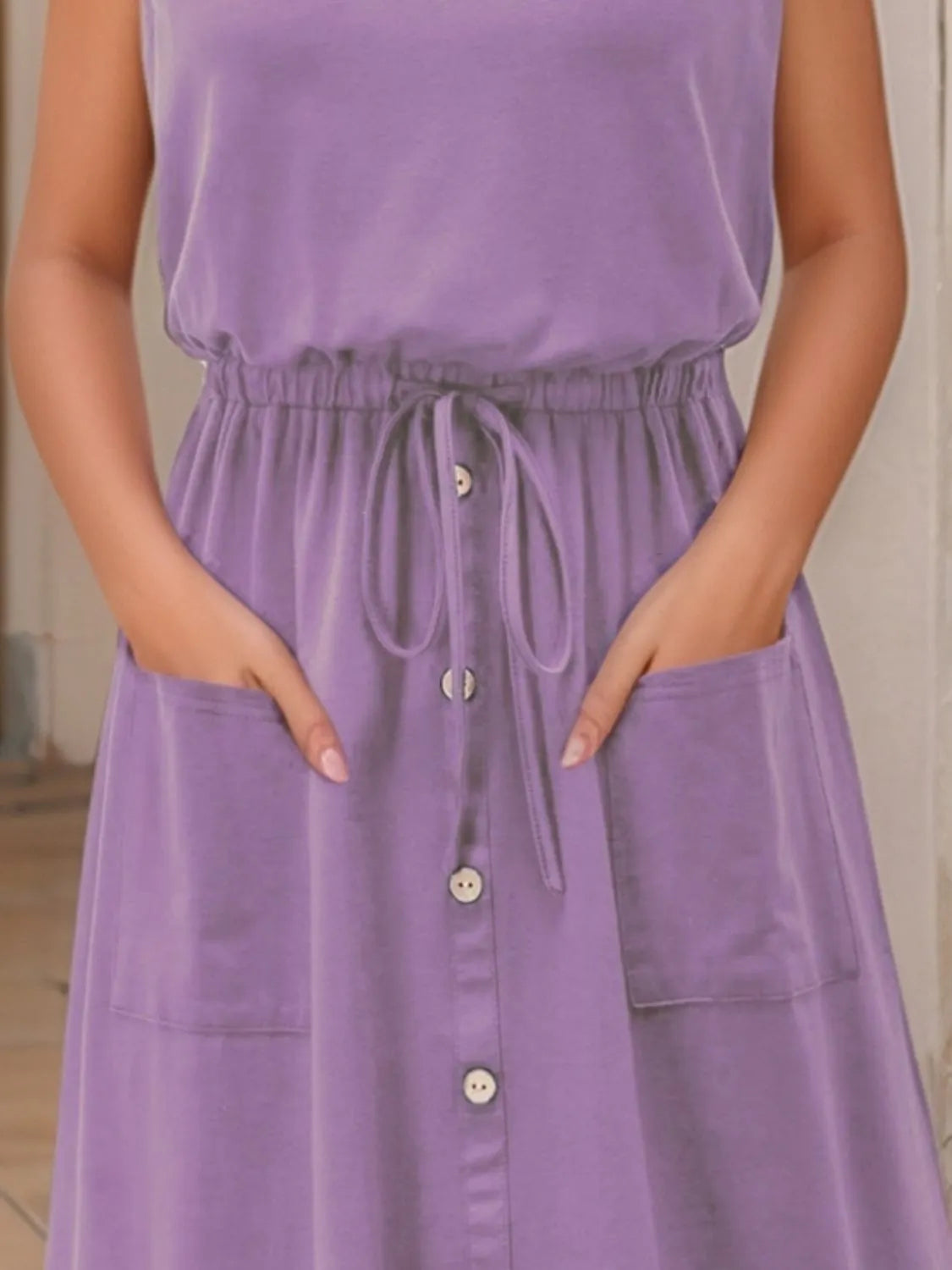 Drawstring Round Neck Tank Dress