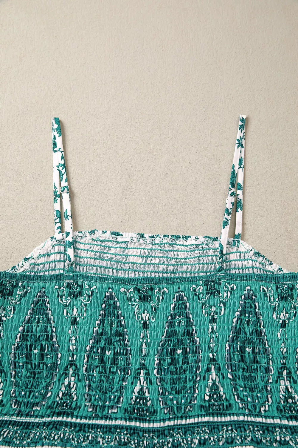 Floral Print Shirred Cami Maxi Dress in Turquoise