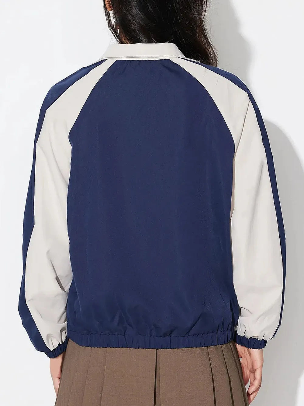 Contrast Zip-Up Jacket in Dark Blue